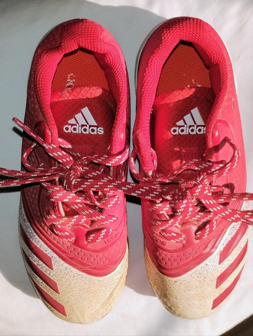 Adidas Red Lace-Up Athletic Cleats with White Accents - Size  1.5